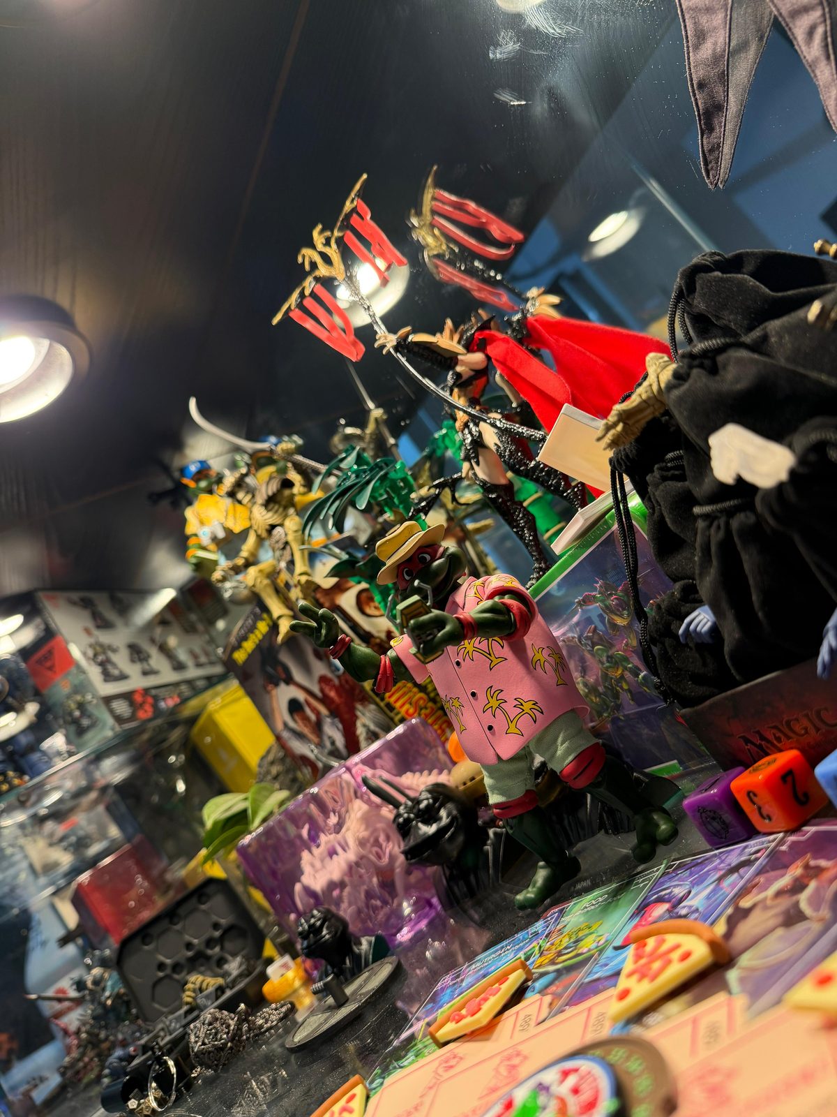 Painted miniatures in the shop display case